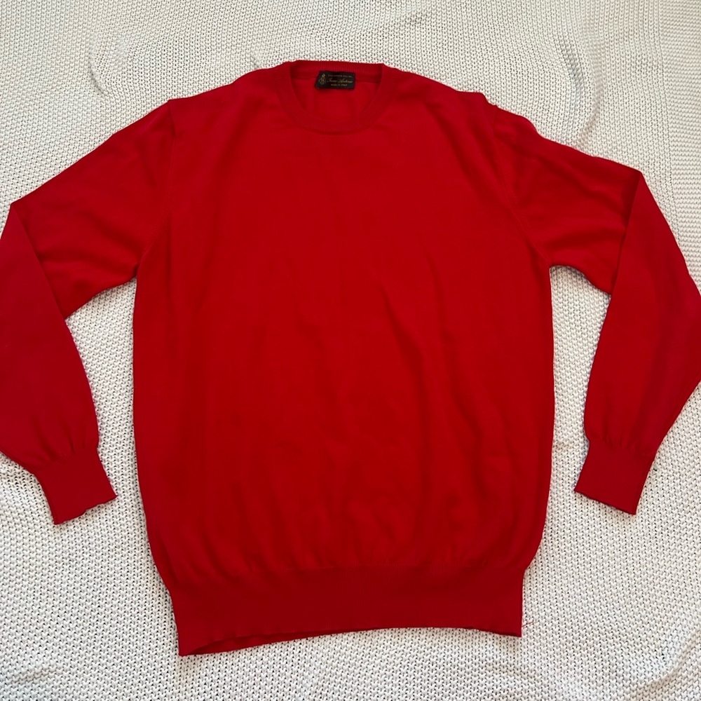 Men's M Red Crew Neck Sweater  Fusaro Antonio Made In Italy 100% Cotton